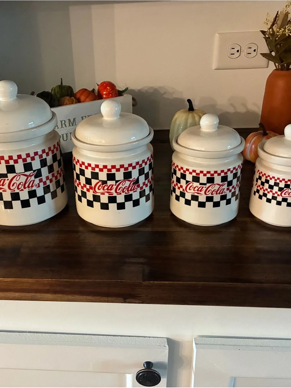 Coca Cola Red & Black Check Ceramic Canister Set